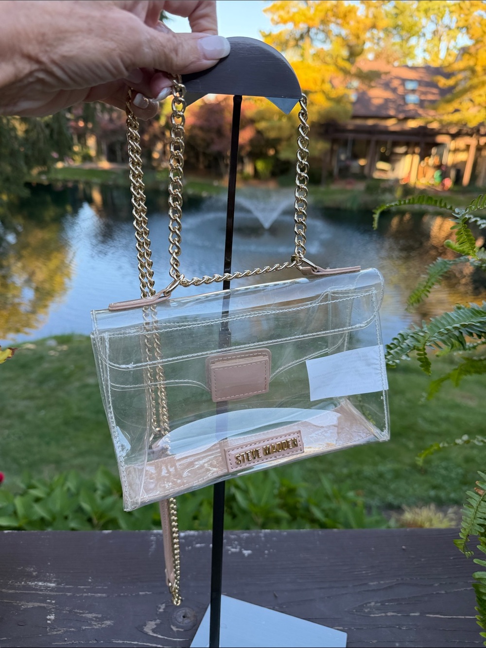 Steve Madden Clear Crossbody with Blush Trim & Gold Chain